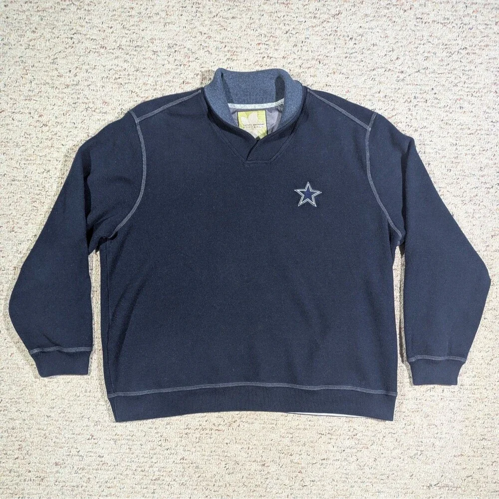 Tommy Bahama Football Sweatshirt Dallas Cowboys Mens 3XL Mock V-Neck NFL Sweater